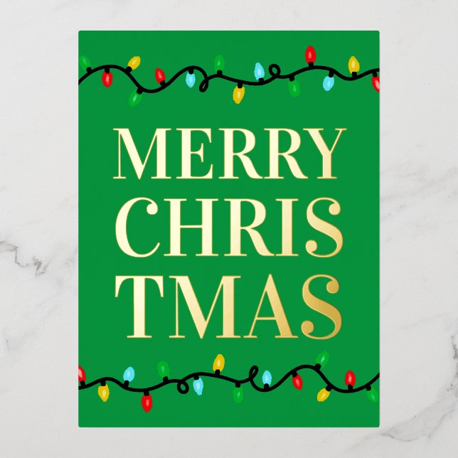 Merry Christmas Lights Foil Holiday Postcard (Front)