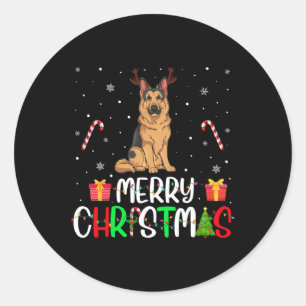 Merry Christmas Lights German Shepherd Dog Reindee Classic Round Sticker