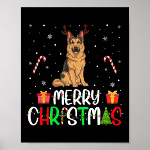 Merry Christmas Lights German Shepherd Dog Reindee Poster
