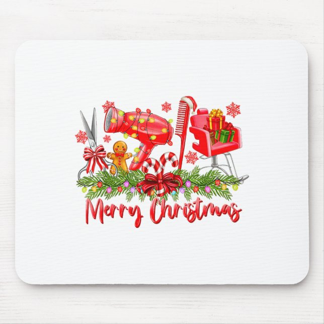 Merry Christmas Lights Hairstylist Tool Hairdresse Mouse Pad (Front)