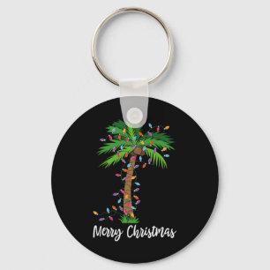 Merry Christmas Lights Palm Tree Beach Xmas Pajama Key Ring