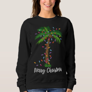 Merry Christmas Lights Palm Tree Beach Xmas Pajama Sweatshirt