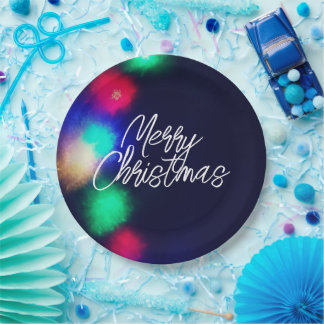 Merry Christmas Lights Paper Plate
