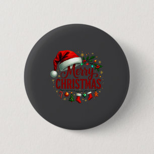 Merry Christmas Lights Red Santa Hat Family Men Wo 6 Cm Round Badge