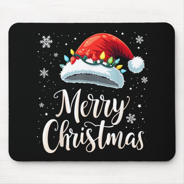 Merry Christmas Lights Red Santa Hat Tree Family Mouse Pad (Front)