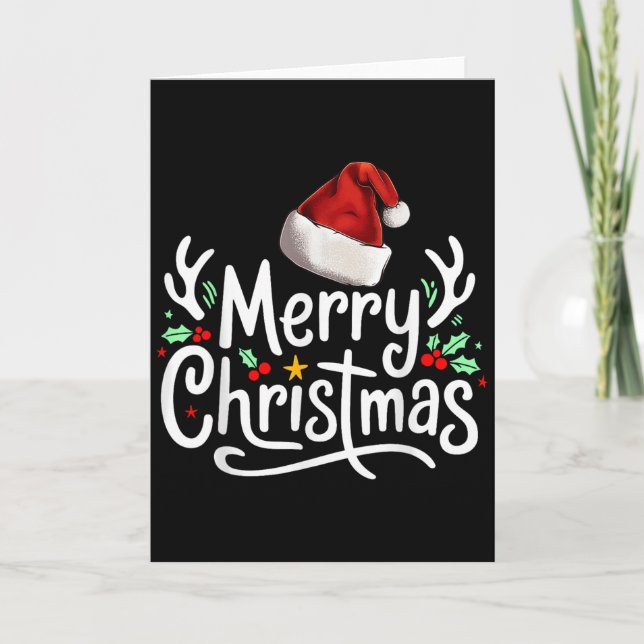 Merry Christmas Lights Red Santa Hat Xmas Family  Card (Front)
