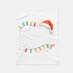 Merry Christmas Lights Red Santa Hat Xmas Family Fleece Blanket