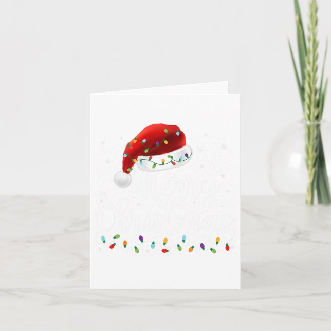 Merry Christmas Lights Red Santa Hat Xmas Family M Card (Front)