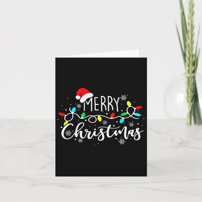 Merry Christmas Lights Red Santa Hat Xmas Family M Card (Front)
