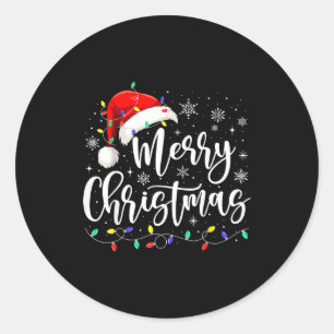 Merry Christmas Lights Red Santa Hat Xmas Family M Classic Round Sticker