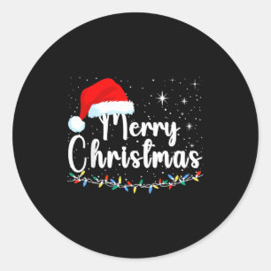 Merry Christmas Lights Red Santa Hat Xmas Family M Classic Round Sticker