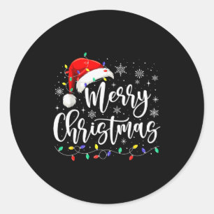 Merry Christmas Lights Red Santa Hat Xmas Family M Classic Round Sticker