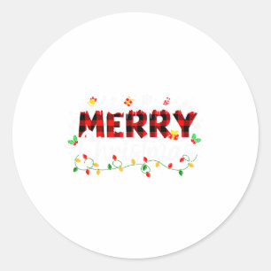 Merry Christmas Lights Red Santa Hat Xmas Family M Classic Round Sticker