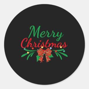 Merry Christmas Lights Red Santa Hat Xmas Family M Classic Round Sticker