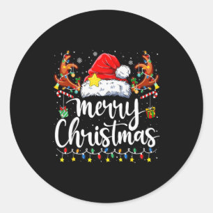 Merry Christmas Lights Red Santa Hat Xmas Family M Classic Round Sticker