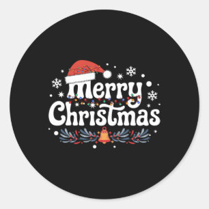 Merry Christmas Lights Red Santa Hat Xmas Family M Classic Round Sticker