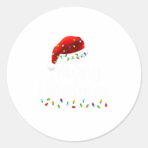 Merry Christmas Lights Red Santa Hat Xmas Family M Classic Round Sticker