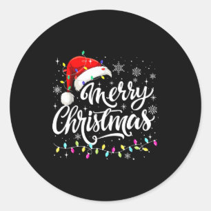Merry Christmas Lights Red Santa Hat Xmas Family M Classic Round Sticker