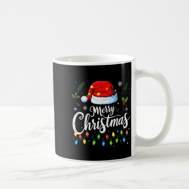 Merry Christmas Lights Red Santa Hat Xmas Family M Coffee Mug (Right)