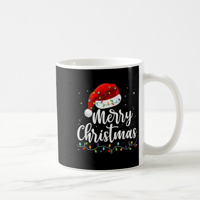 Merry Christmas Lights Red Santa Hat Xmas Family M Coffee Mug (Right)