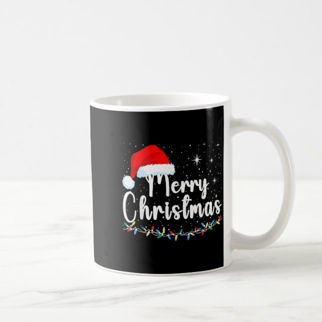 Merry Christmas Lights Red Santa Hat Xmas Family M Coffee Mug (Right)