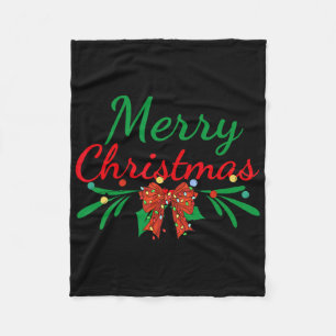 Merry Christmas Lights Red Santa Hat Xmas Family M Fleece Blanket