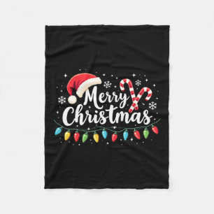 Merry Christmas Lights Red Santa Hat Xmas Family M Fleece Blanket