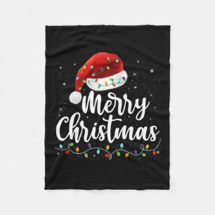 Merry Christmas Lights Red Santa Hat Xmas Family M Fleece Blanket