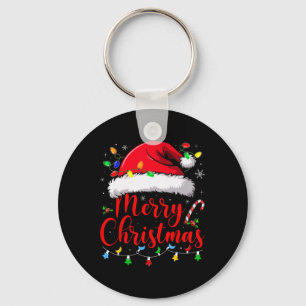 Merry Christmas Lights Red Santa Hat Xmas Family M Key Ring