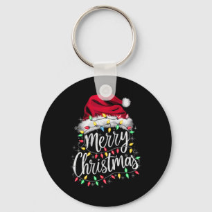 Merry Christmas Lights Red Santa Hat Xmas Family M Key Ring