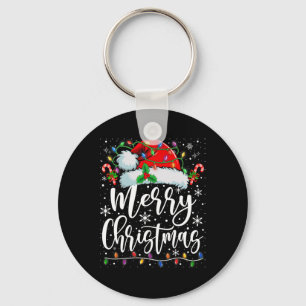 Merry Christmas Lights Red Santa Hat Xmas Family M Key Ring