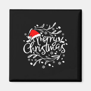 Merry Christmas Lights Red Santa Hat Xmas Family M Magnet