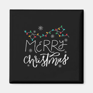 Merry Christmas Lights Red Santa Hat Xmas Family M Magnet