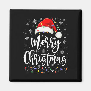 Merry Christmas Lights Red Santa Hat Xmas Family M Magnet