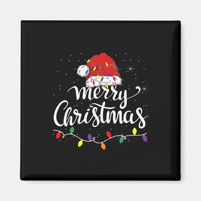 Merry Christmas Lights Red Santa Hat Xmas Family M Magnet (Front)