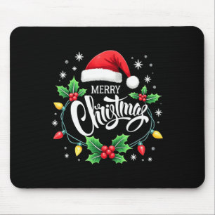 Merry Christmas Lights Red Santa Hat Xmas Family M Mouse Pad
