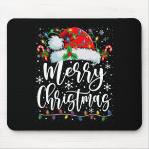 Merry Christmas Lights Red Santa Hat Xmas Family M Mouse Pad