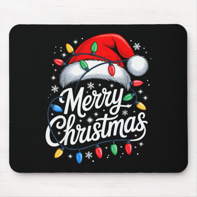 Merry Christmas Lights Red Santa Hat Xmas Family M Mouse Pad (Front)