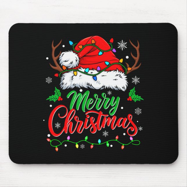 Merry Christmas Lights Red Santa Hat Xmas Family M Mouse Pad (Front)