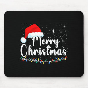 Merry Christmas Lights Red Santa Hat Xmas Family M Mouse Pad