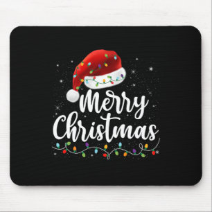 Merry Christmas Lights Red Santa Hat Xmas Family M Mouse Pad