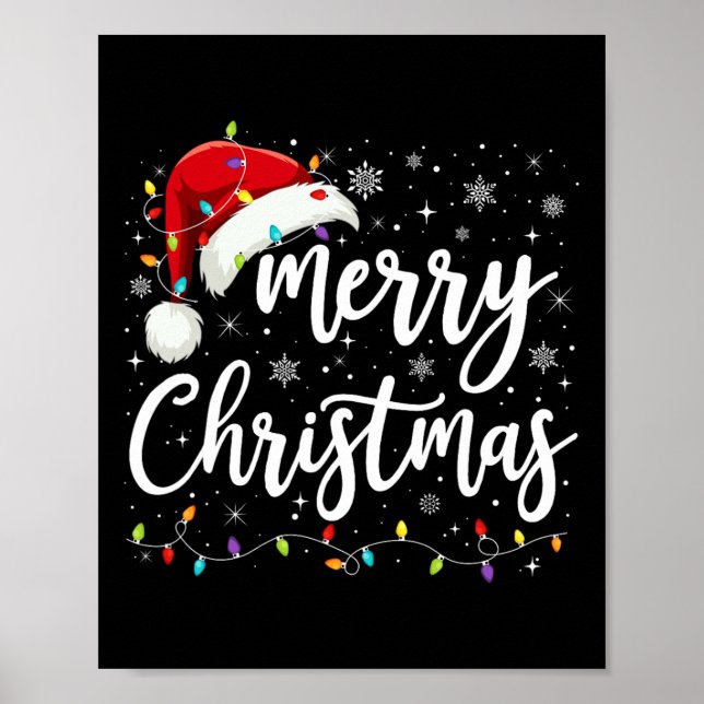 Merry Christmas Lights Red Santa Hat Xmas Family M Poster (Front)