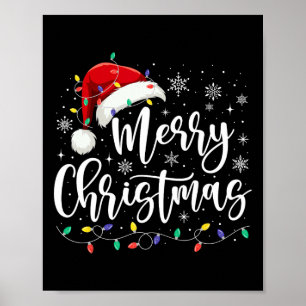 Merry Christmas Lights Red Santa Hat Xmas Family M Poster