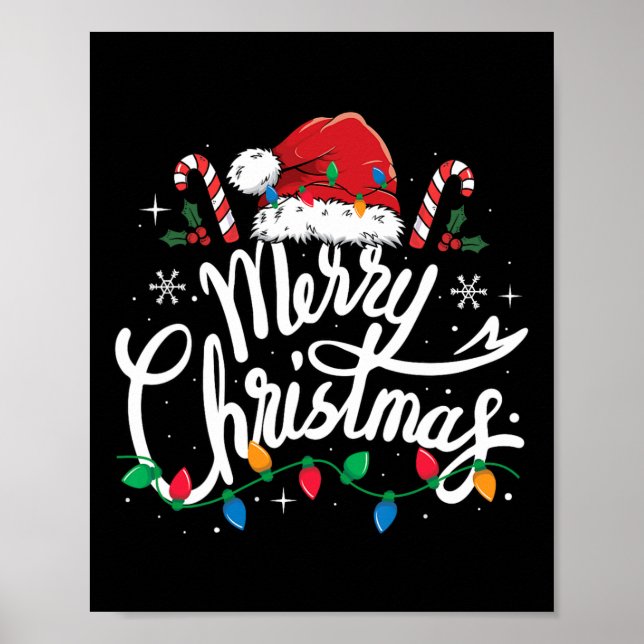 Merry Christmas Lights Red Santa Hat Xmas Family M Poster (Front)