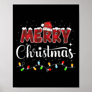 Merry Christmas Lights Red Santa Hat Xmas Family M Poster