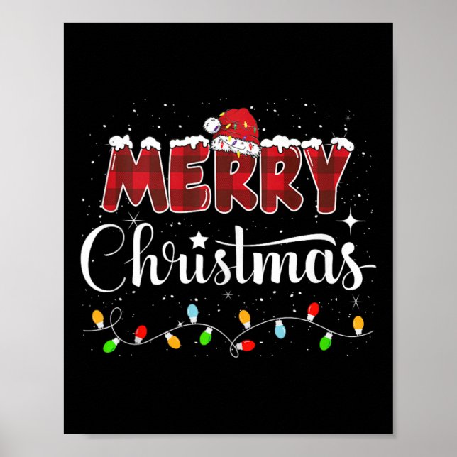 Merry Christmas Lights Red Santa Hat Xmas Family M Poster (Front)