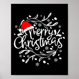 Merry Christmas Lights Red Santa Hat Xmas Family M Poster