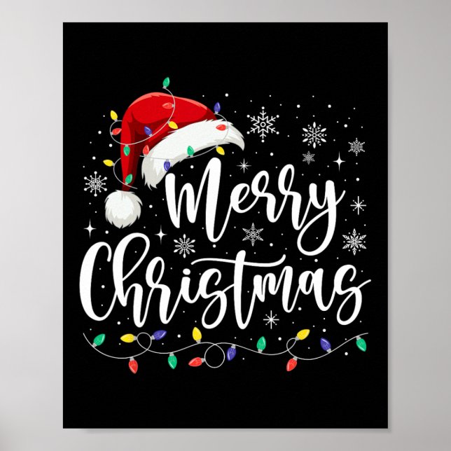 Merry Christmas Lights Red Santa Hat Xmas Family M Poster (Front)