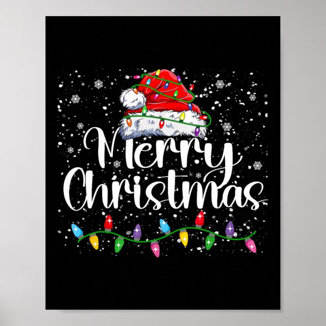 Merry Christmas Lights Red Santa Hat Xmas Family M Poster (Front)