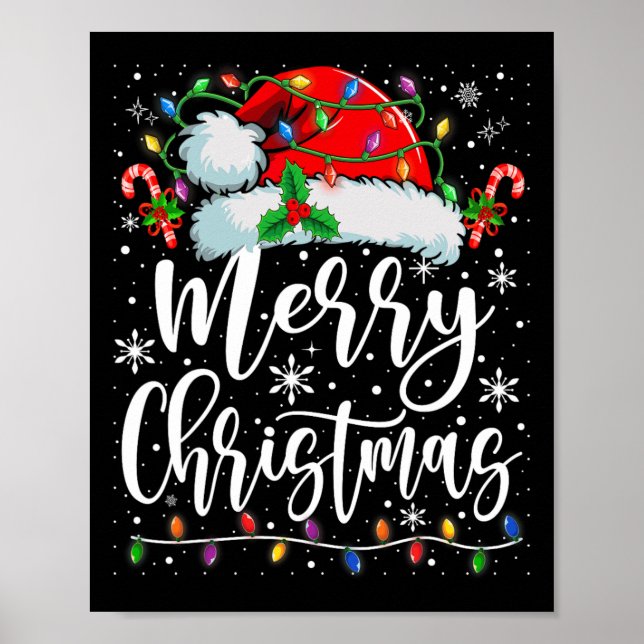 Merry Christmas Lights Red Santa Hat Xmas Family M Poster (Front)